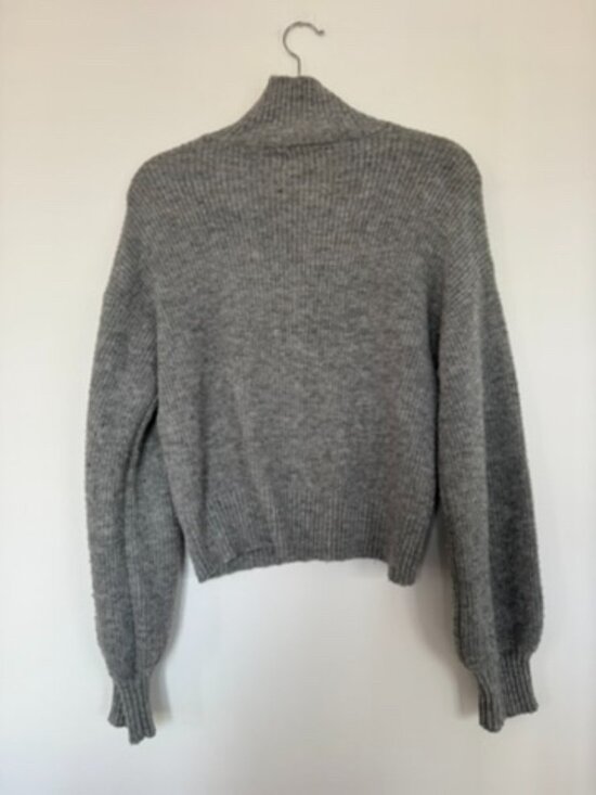 Ambiance Apparel Grey Ribbed Quarter Zip Sweater Cozy Minimalist Knit - Picture 5 of 7